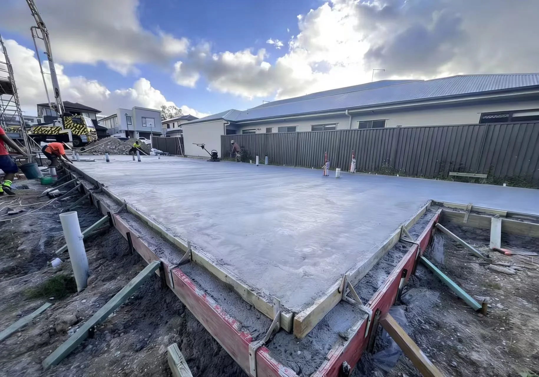 Fresh concrete foundation slab