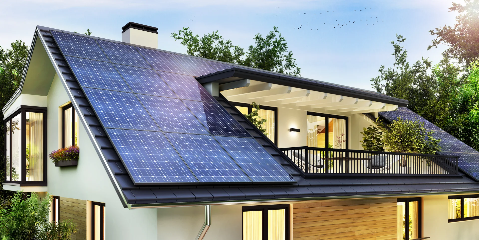 Illustrative home with solar panels